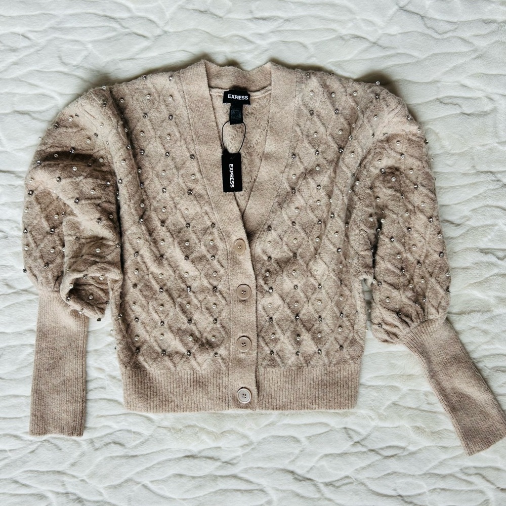 Express Women's Beige Cardigan Sweater